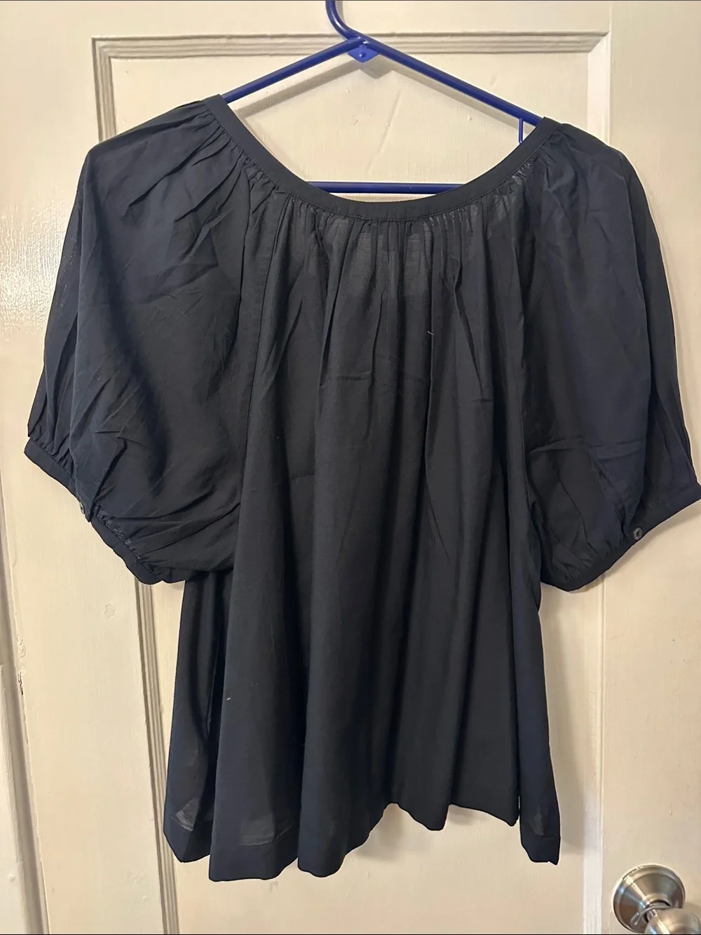 Madewell Black Button-Front Puff Sleeve Blouse